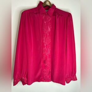 Gailord Vintage embroidered Elegant Pink button up Women's Blouse size 20
